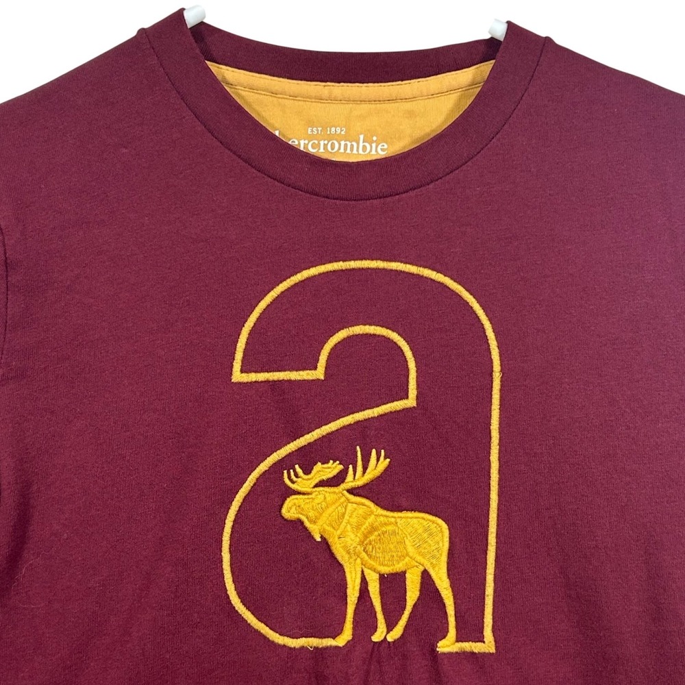 Abercrombie‎ Kids Boys Burgundy Long Sleeve Moose Logo Graphic Tee Shirt 11/12